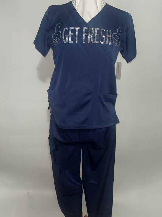 GET FRESH OR GET LOST Two Piece Rhinestone  Scrubs Size Medium