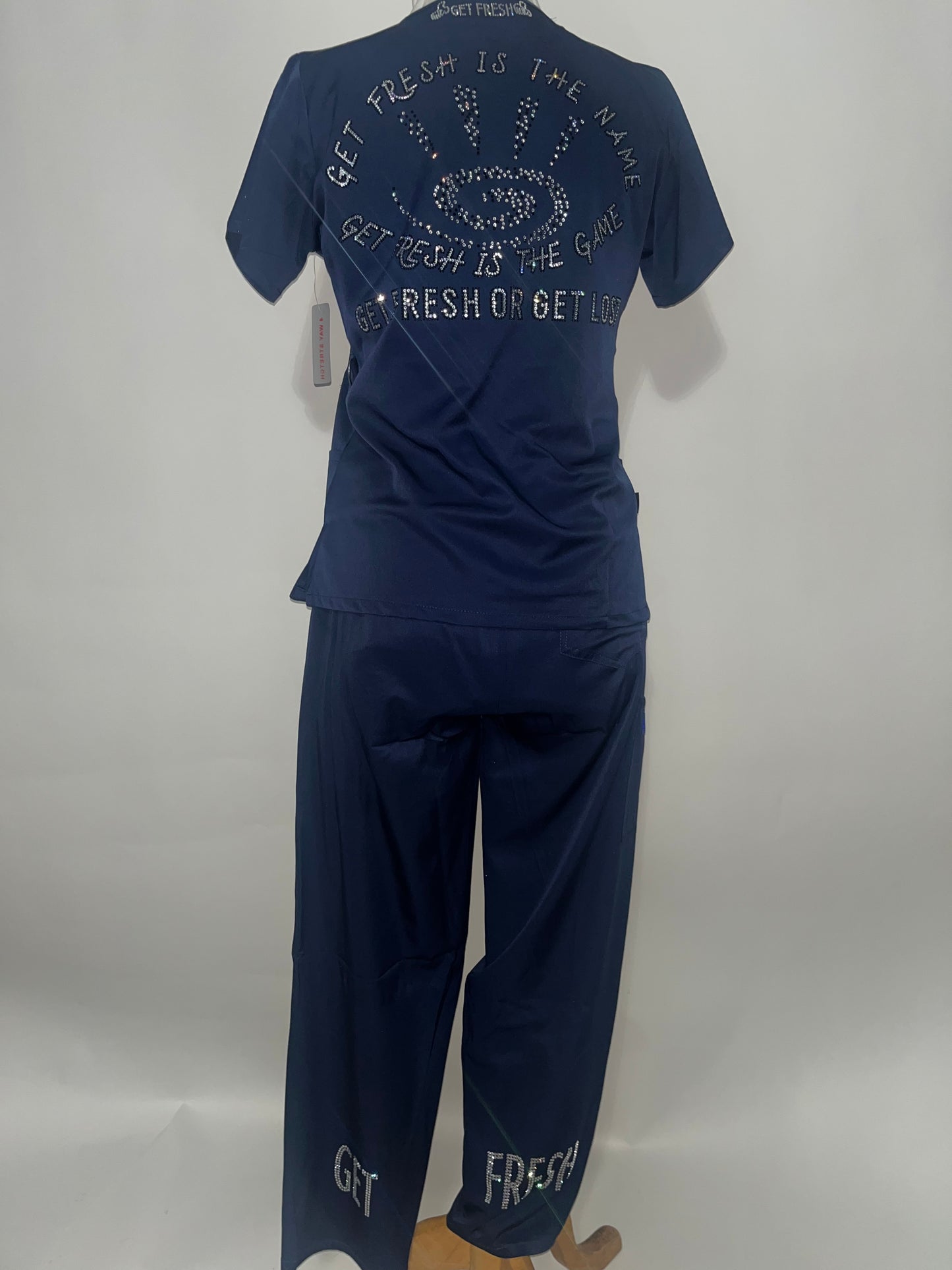 GET FRESH OR GET LOST Two Piece Rhinestone  Scrubs Size Medium