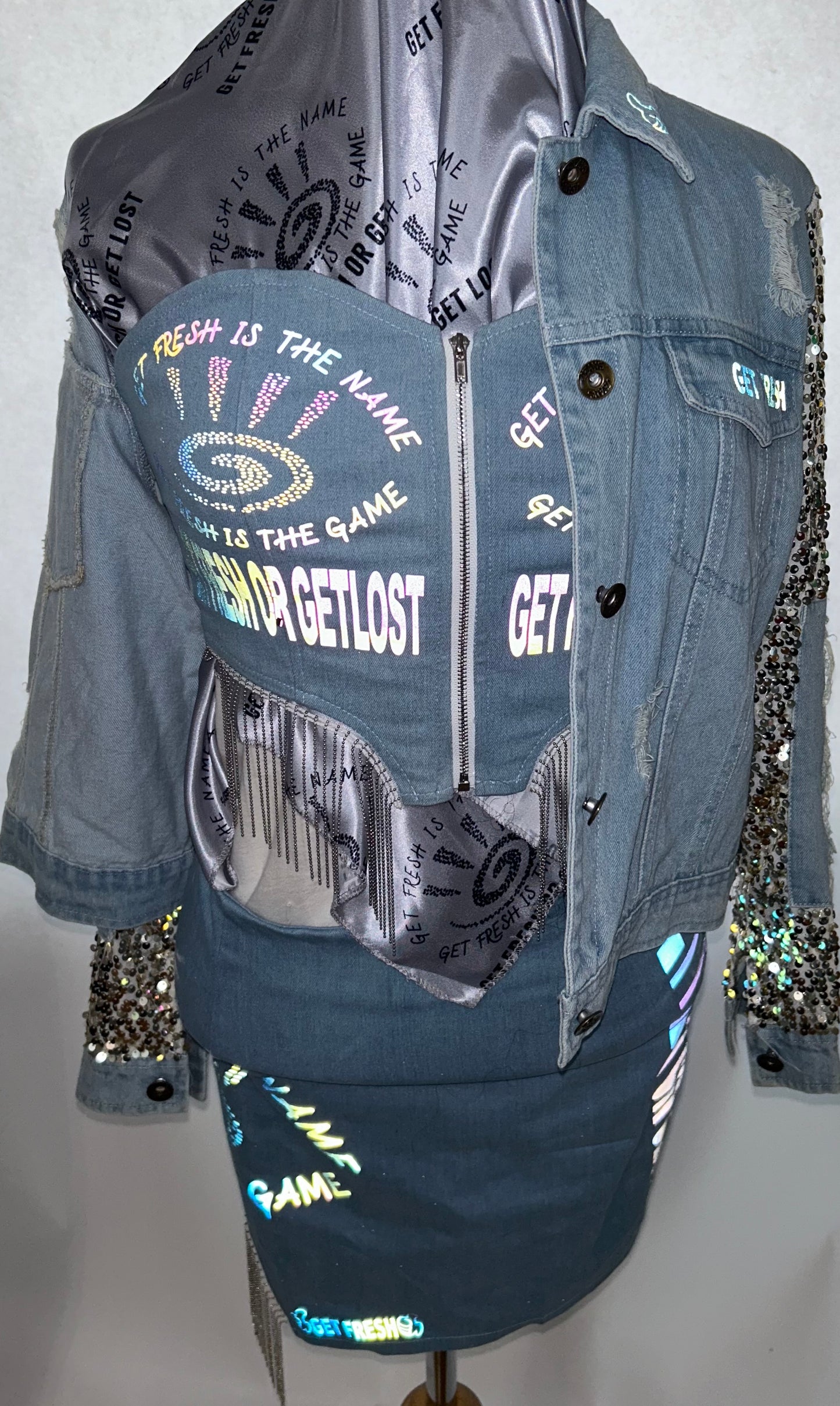 Three Piece GETFRESH OR GETLOST Jean Outfit Reflector