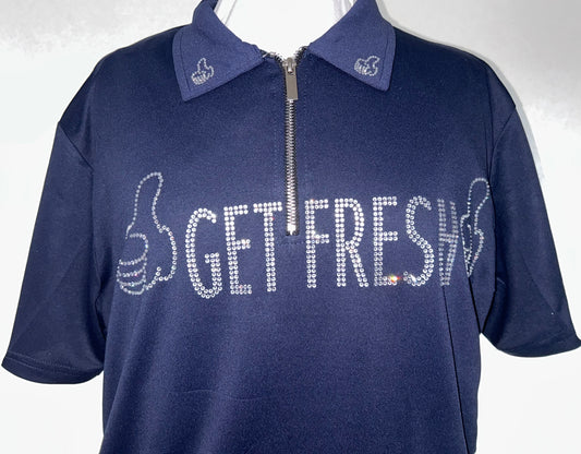 Blue With Clear & Black Rhinestone GETFRESH OR GETLOST Polo Two Piece