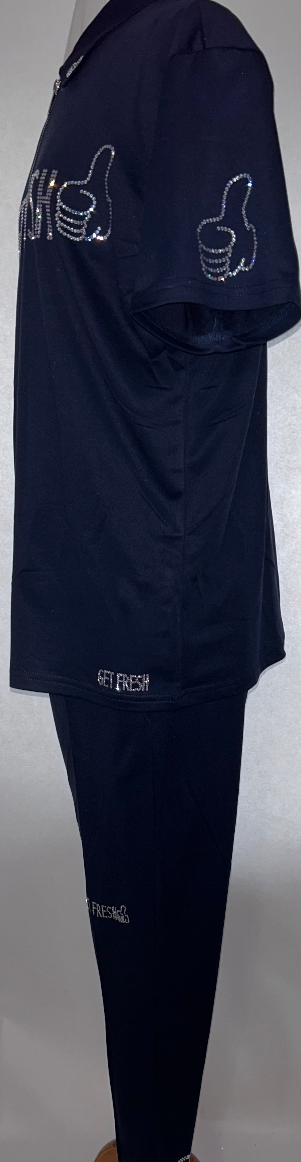 Blue With Clear & Black Rhinestone GETFRESH OR GETLOST Polo Two Piece