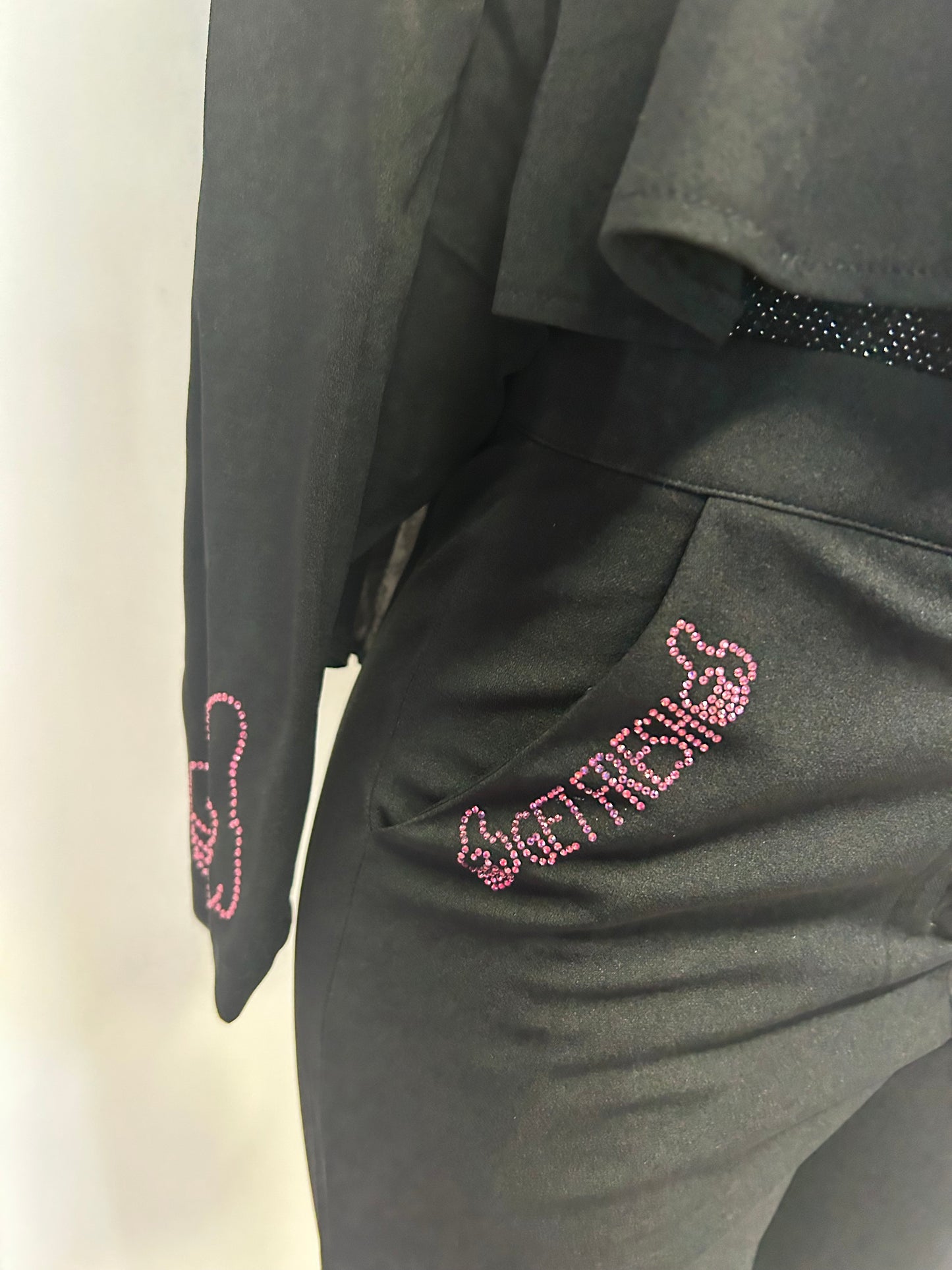 Black GET FRESH OR GET LOST Two-Piece Set With Pink Rhinestone Embroidery