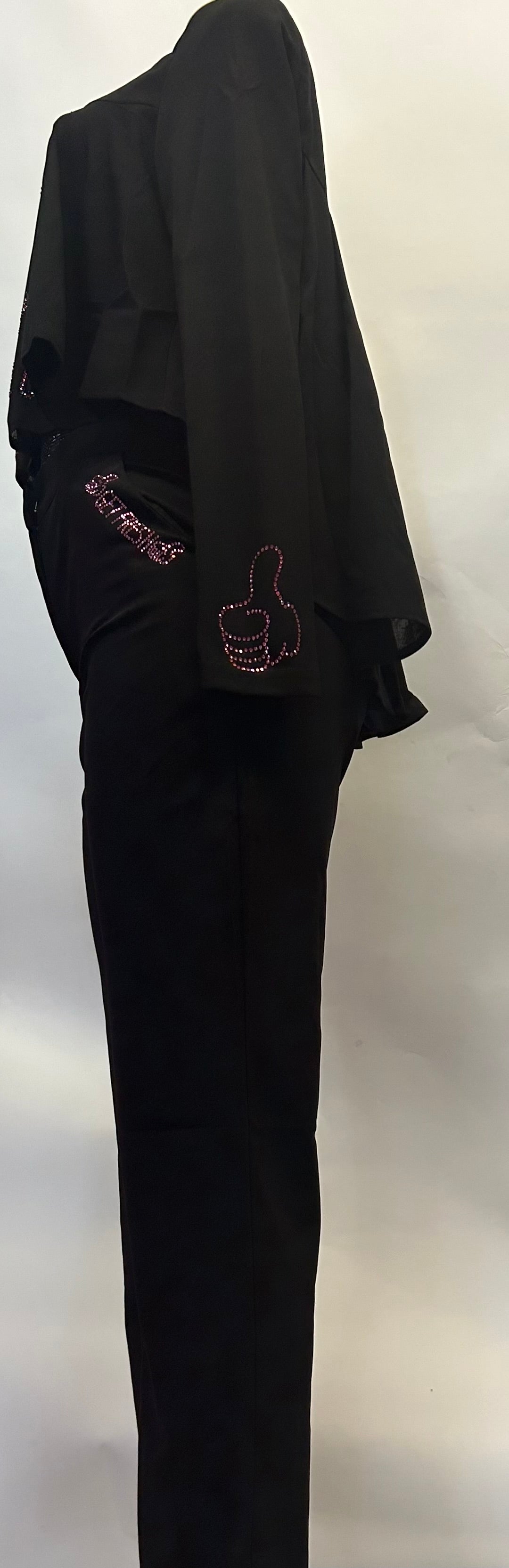 Black GET FRESH OR GET LOST Two-Piece Set With Pink Rhinestone Embroidery