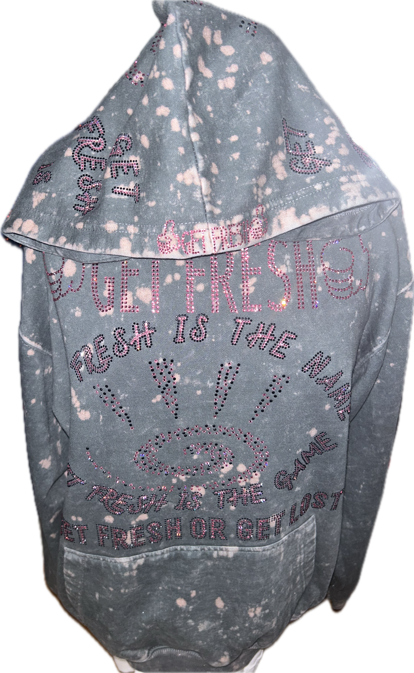 Gray And Pink GET FRESH OR GET LOST Two-Piece With Pink Rhinestone Embroidery