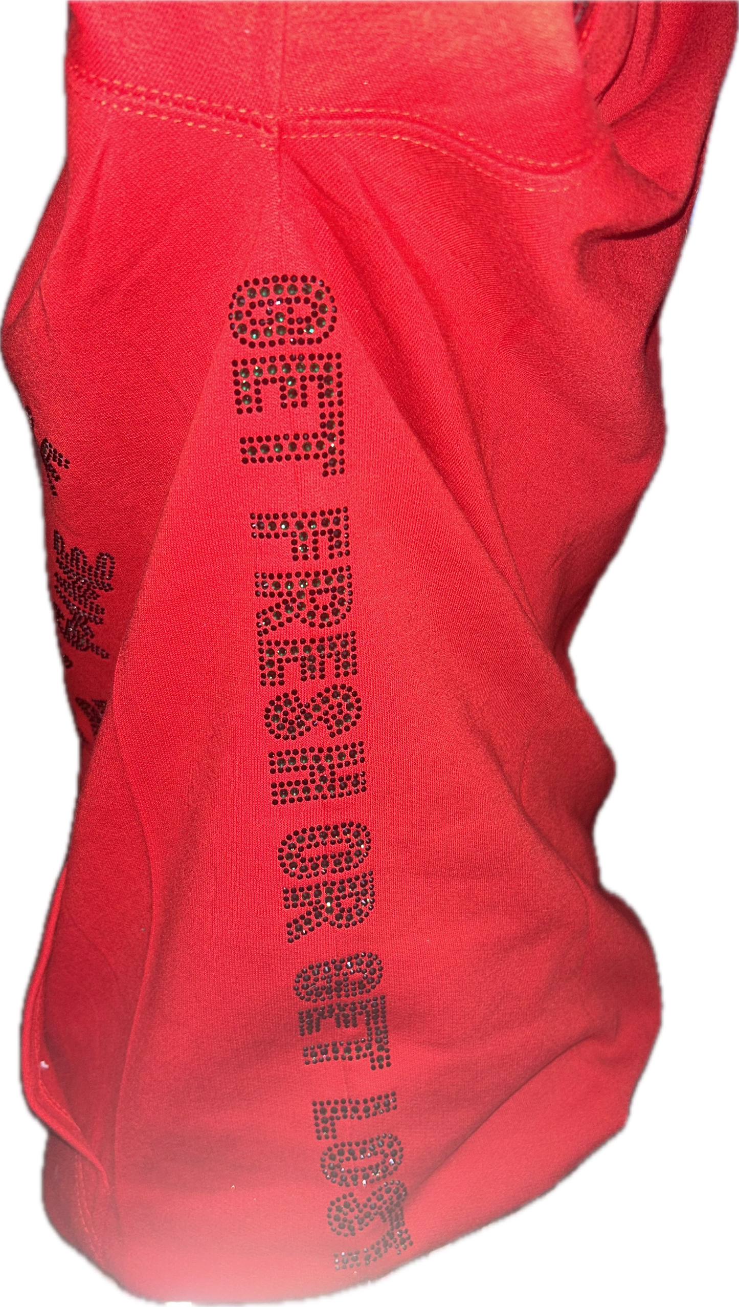 Red GET FRESH OR GET LOST Sweater With Green Rhinestone Embroidery