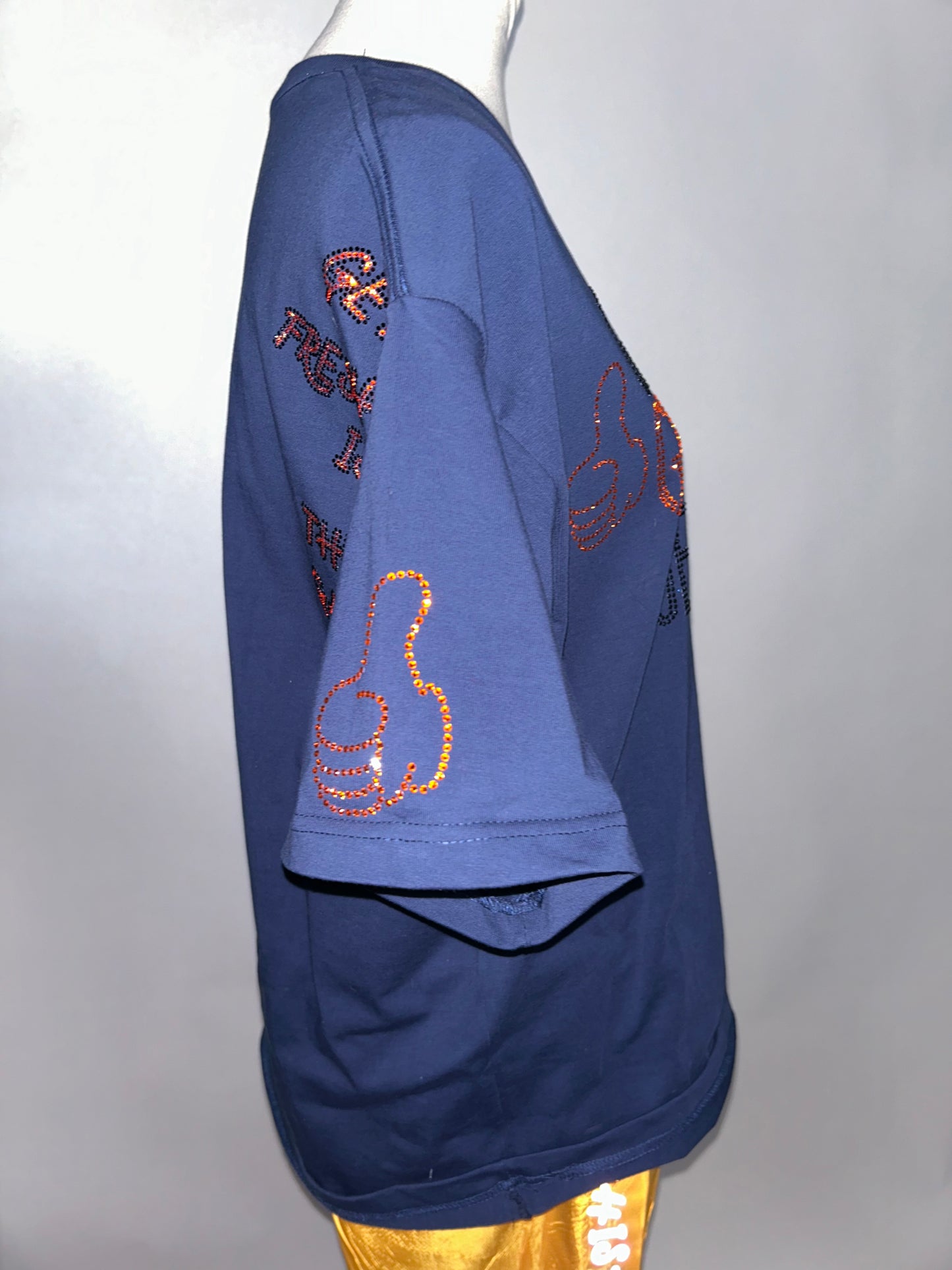 Navy Blue GET FRESH OR GET LOST With Black And Orange Rhinestone Embroidery