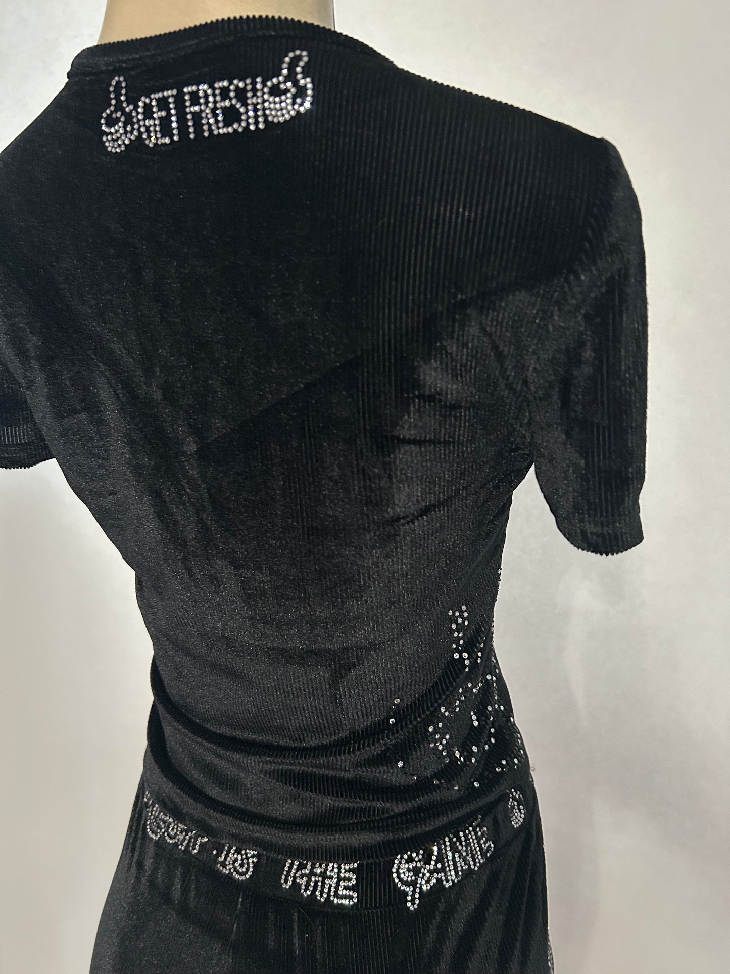 Black On Black GET FRESH OR GET Two-Piece With Clear And Black Rhinestones Embroidery