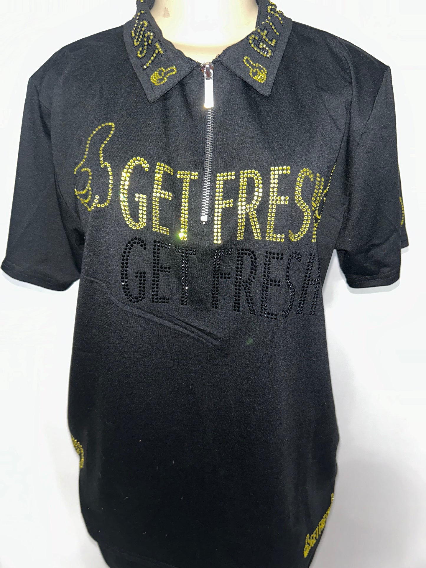 Black GETFRESH OR GET LOST Two-Piece With Yellow Rhinestone Embroidery