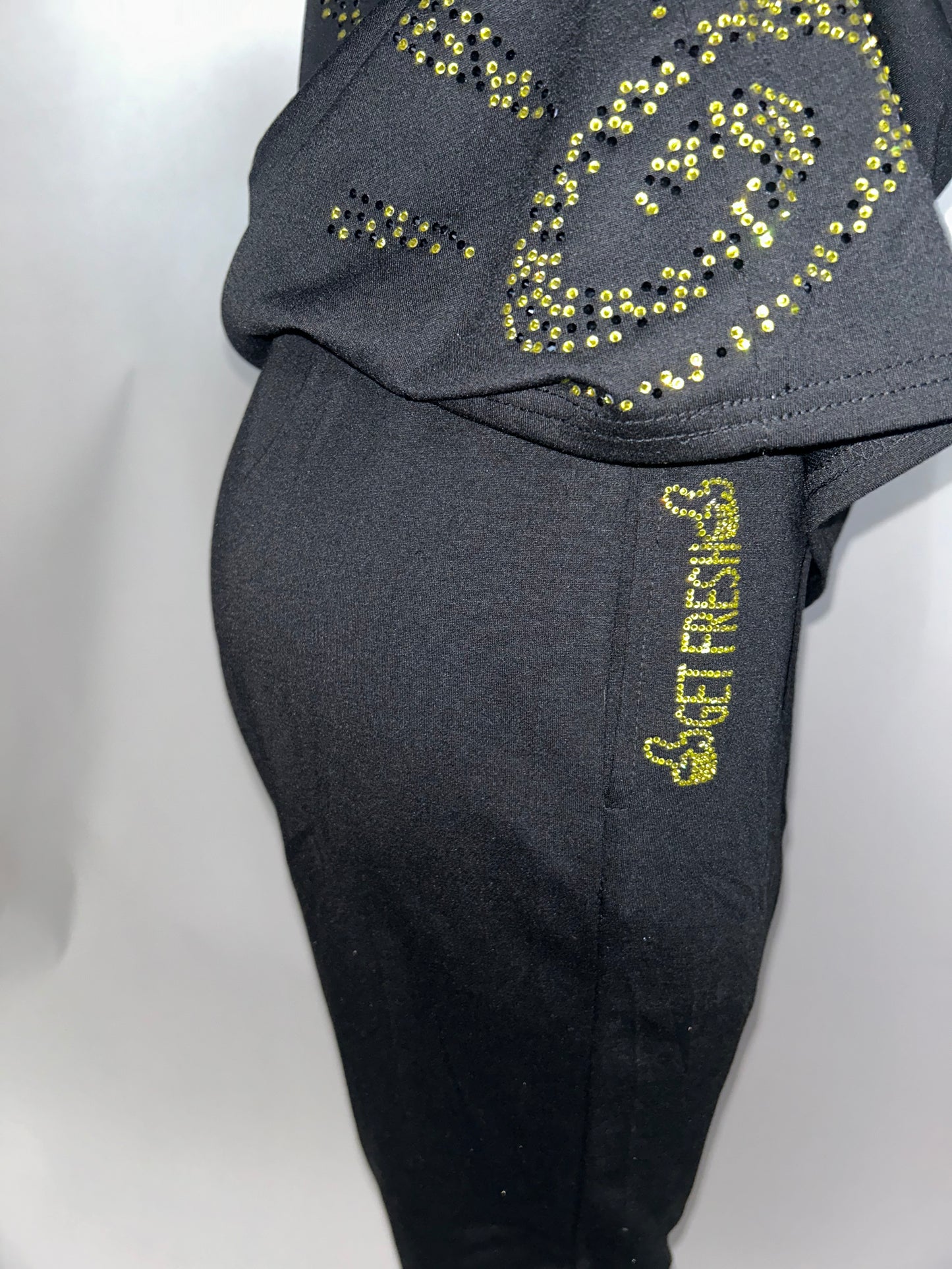 Black GETFRESH OR GET LOST Two-Piece With Yellow Rhinestone Embroidery