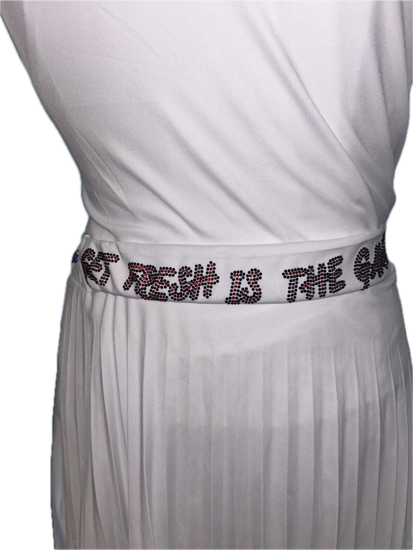 White GET FRESH OR GET LOST Two-Piece With Blue & Red Rhinestone Embroidery