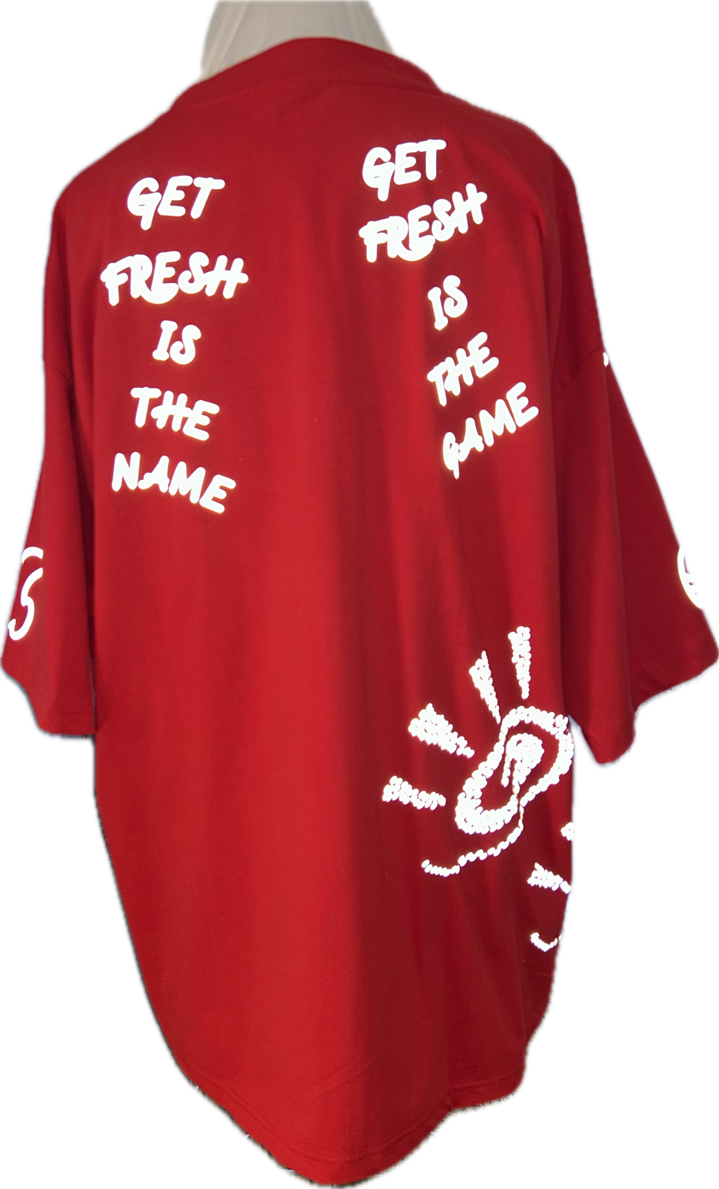 Red GET FRESH OR GET LOST T-Shirt With Reflector Embroidery