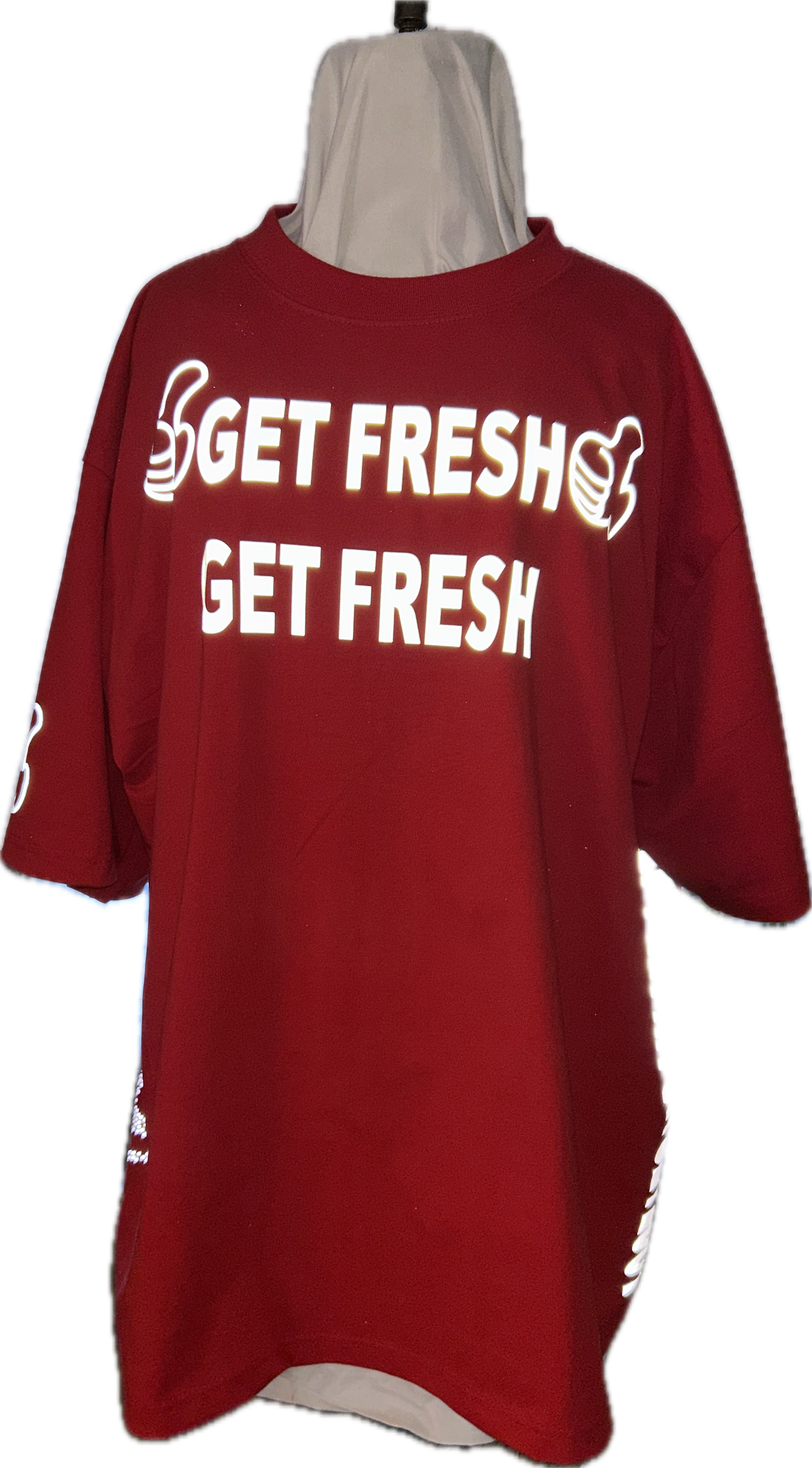 Red GET FRESH OR GET LOST T-Shirt With Reflector Embroidery