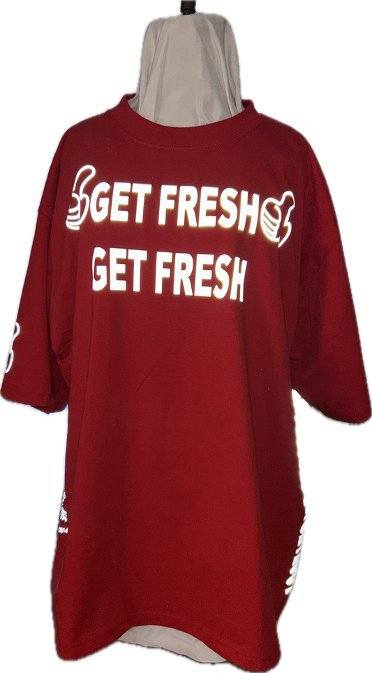 Red GET FRESH OR GET LOST T-Shirt With Reflector Embroidery