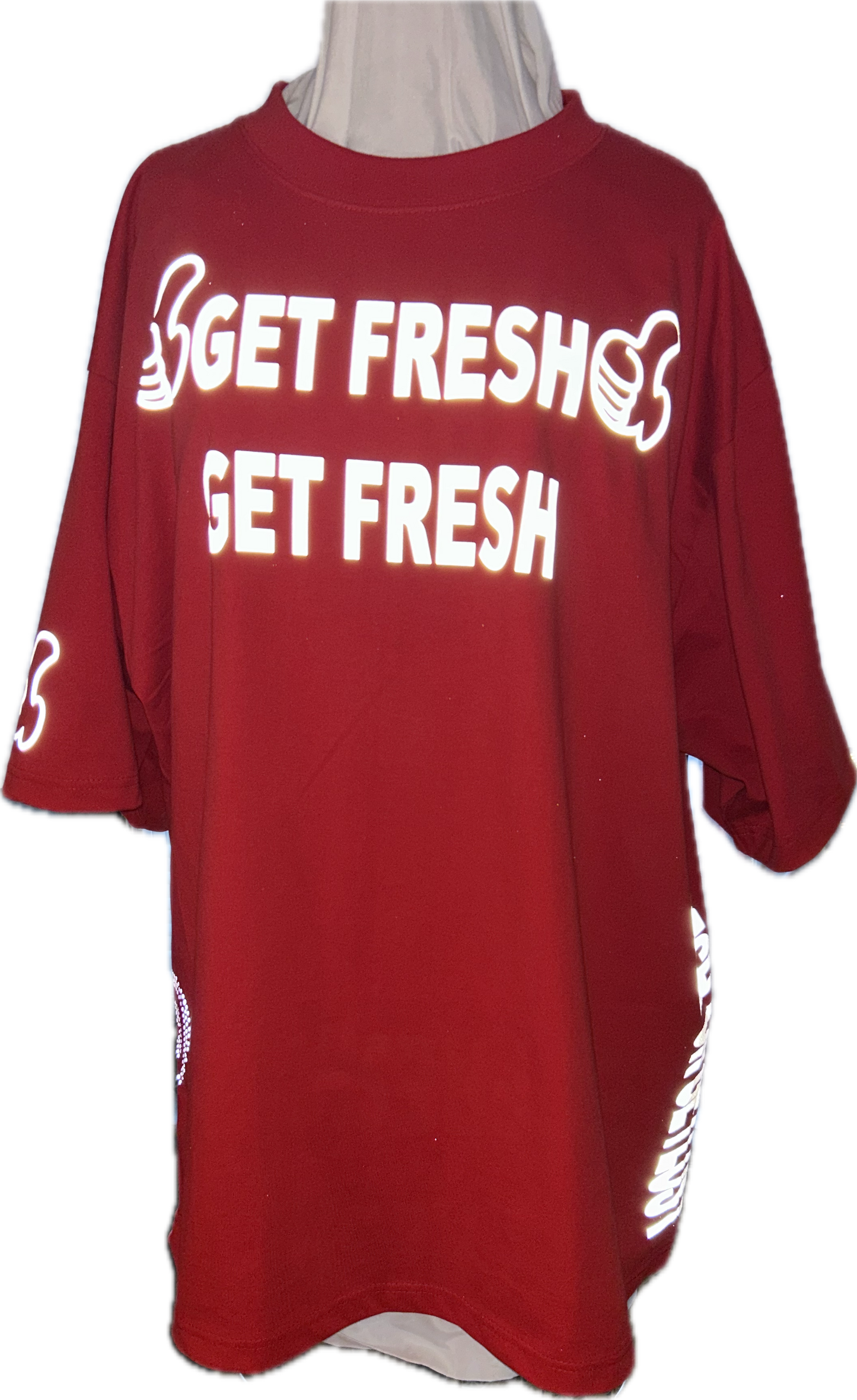 Red GET FRESH OR GET LOST T-Shirt With Reflector Embroidery