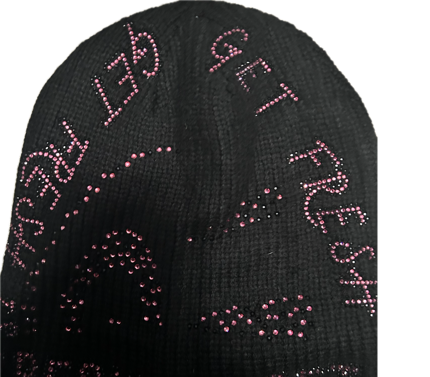 Black GET FRESH OR GET LOST Beanie With Pink Rhinestone