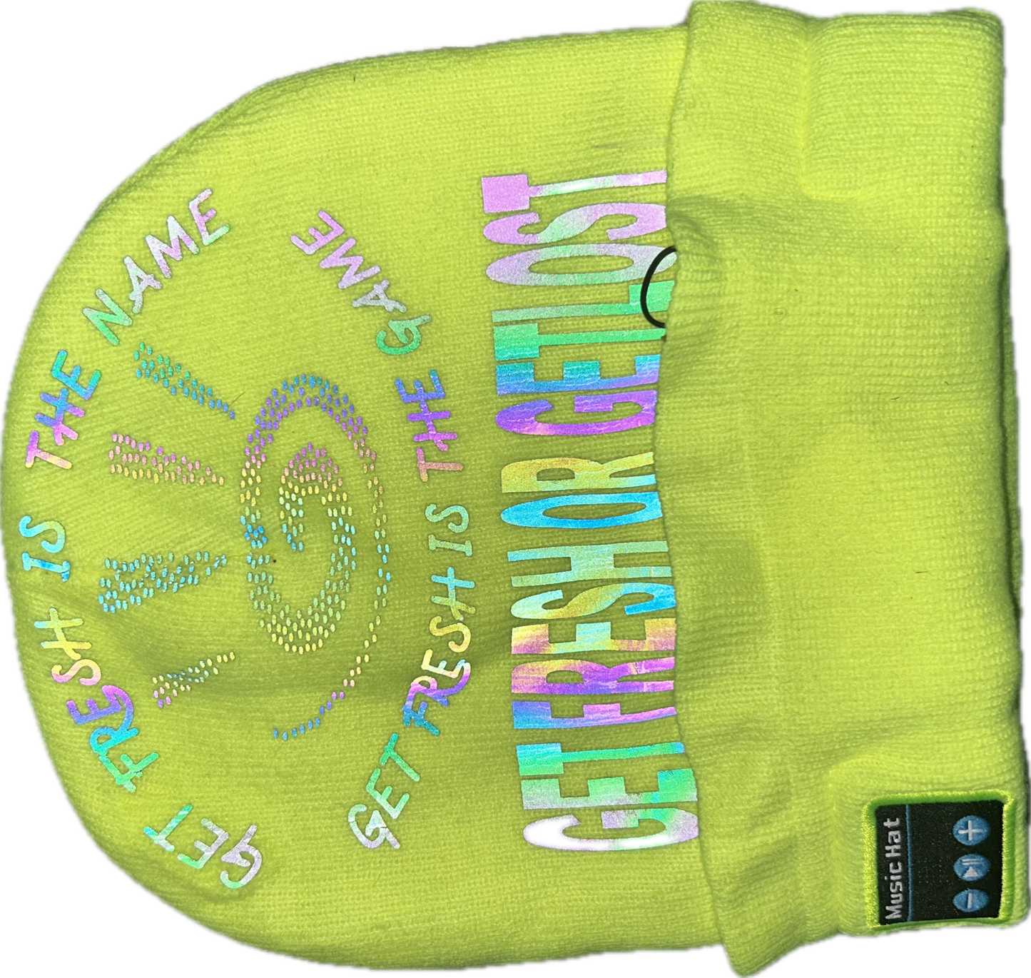 GET FRESH OR GET LOST Flashlight and Bluetooth Lime Green Hat Reflector