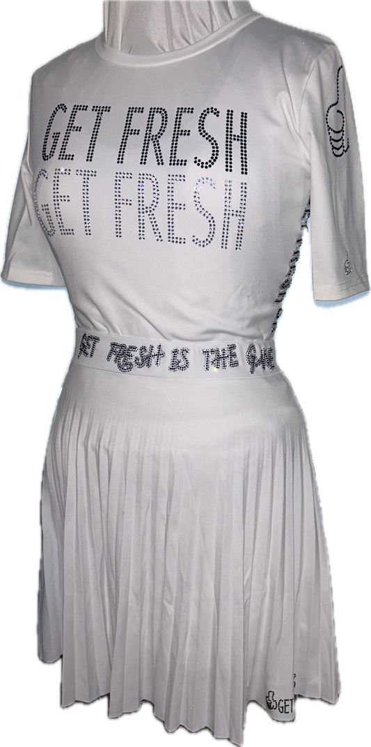 White GET FRESH OR LOST Two-Piece With Clear & Black Rhinestones Embroidery