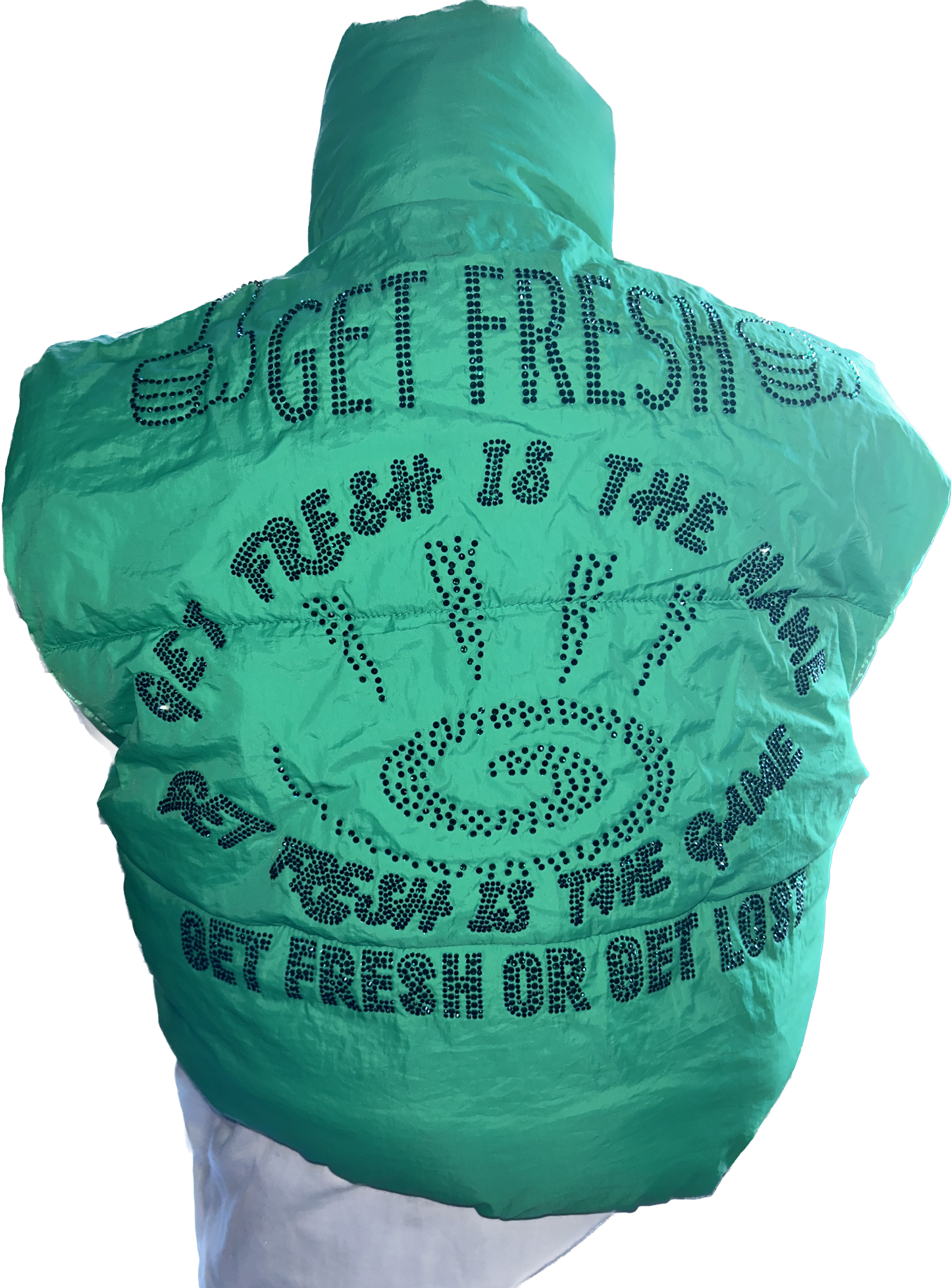 Green GETFRESH OR GETLOST Vest Swarovski Crystals