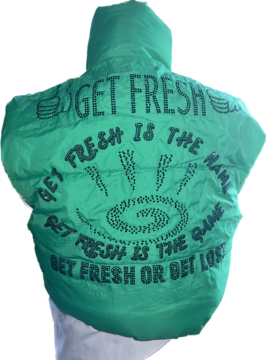 Green GETFRESH OR GETLOST Vest Swarovski Crystals