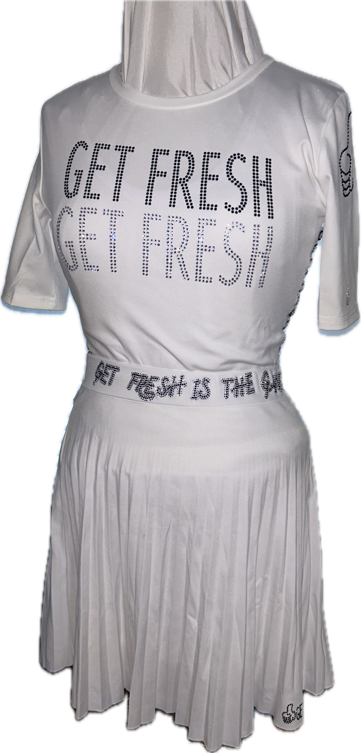 White GET FRESH OR LOST Two-Piece With Clear & Black Rhinestones Embroidery