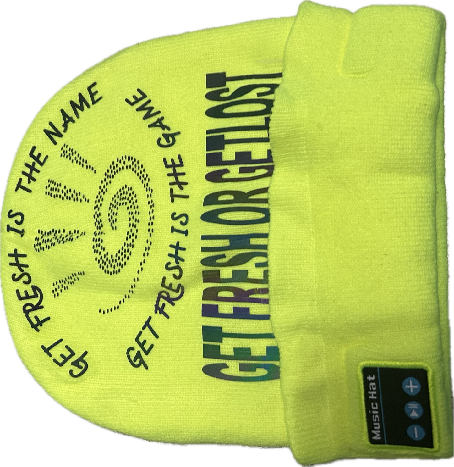 GET FRESH OR GET LOST Flashlight and Bluetooth Lime Green Hat Reflector