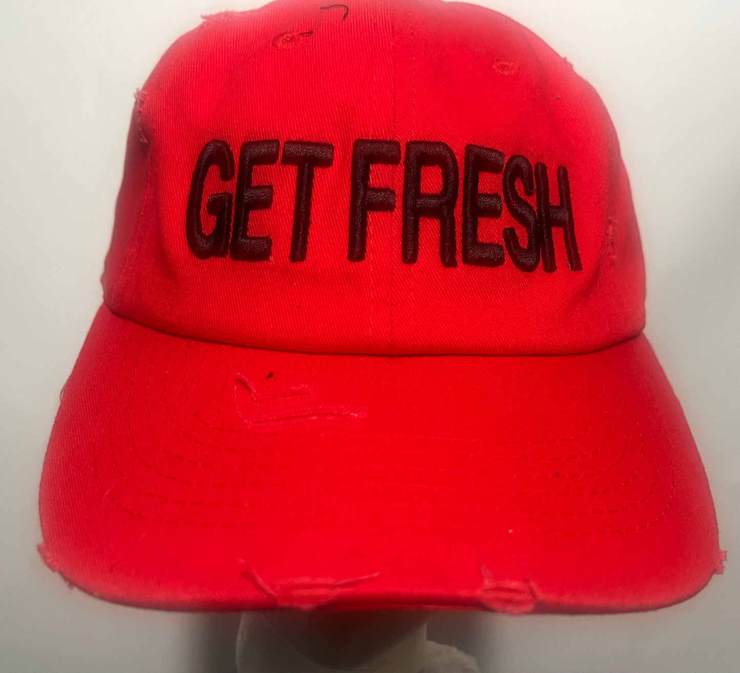 Red and black GET FRESH OR GET LOST Dad Hat