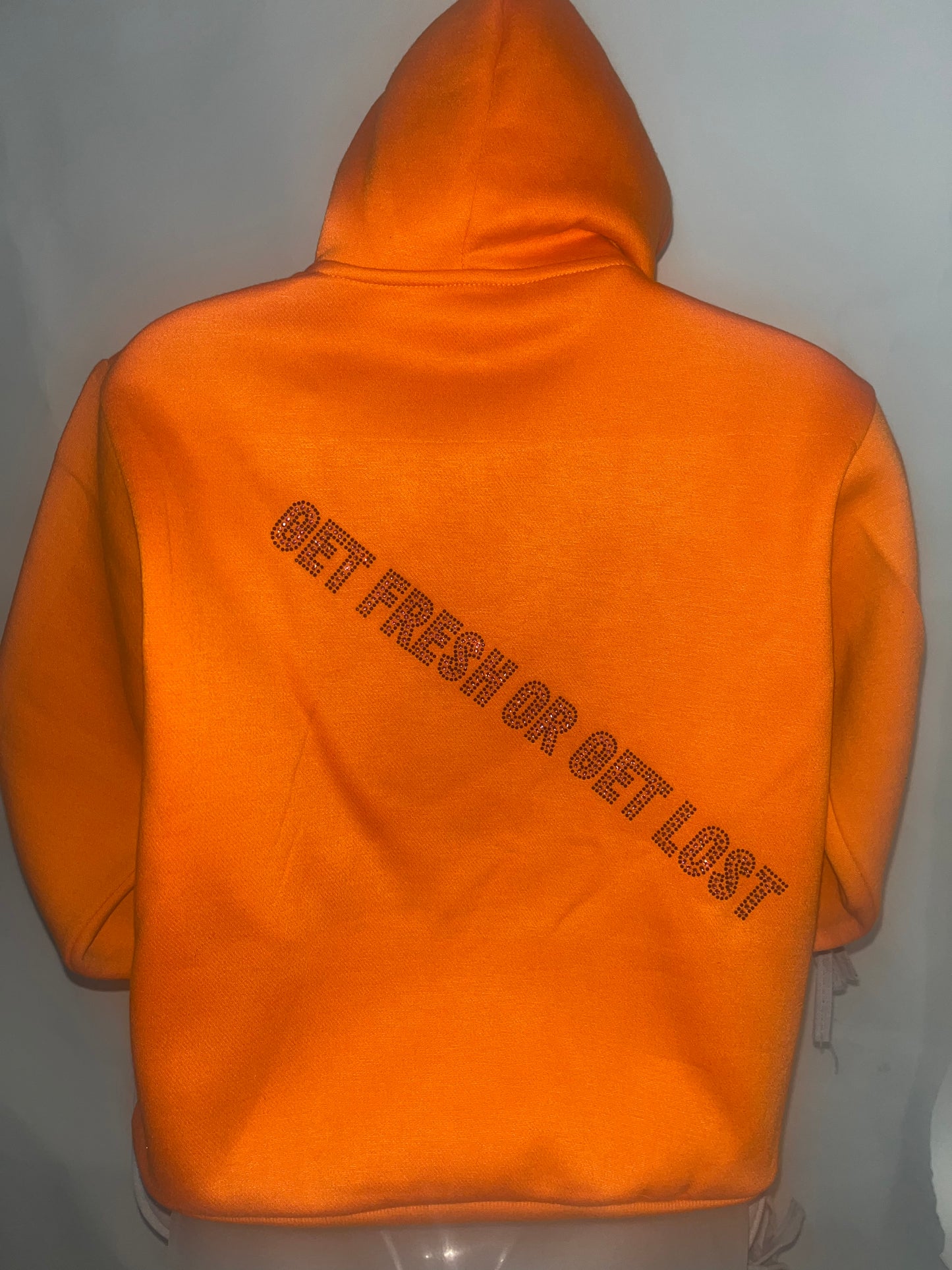 Bright Orange Kids GET FRESH OR GET LOST Hoodie With Pink Rhinestone