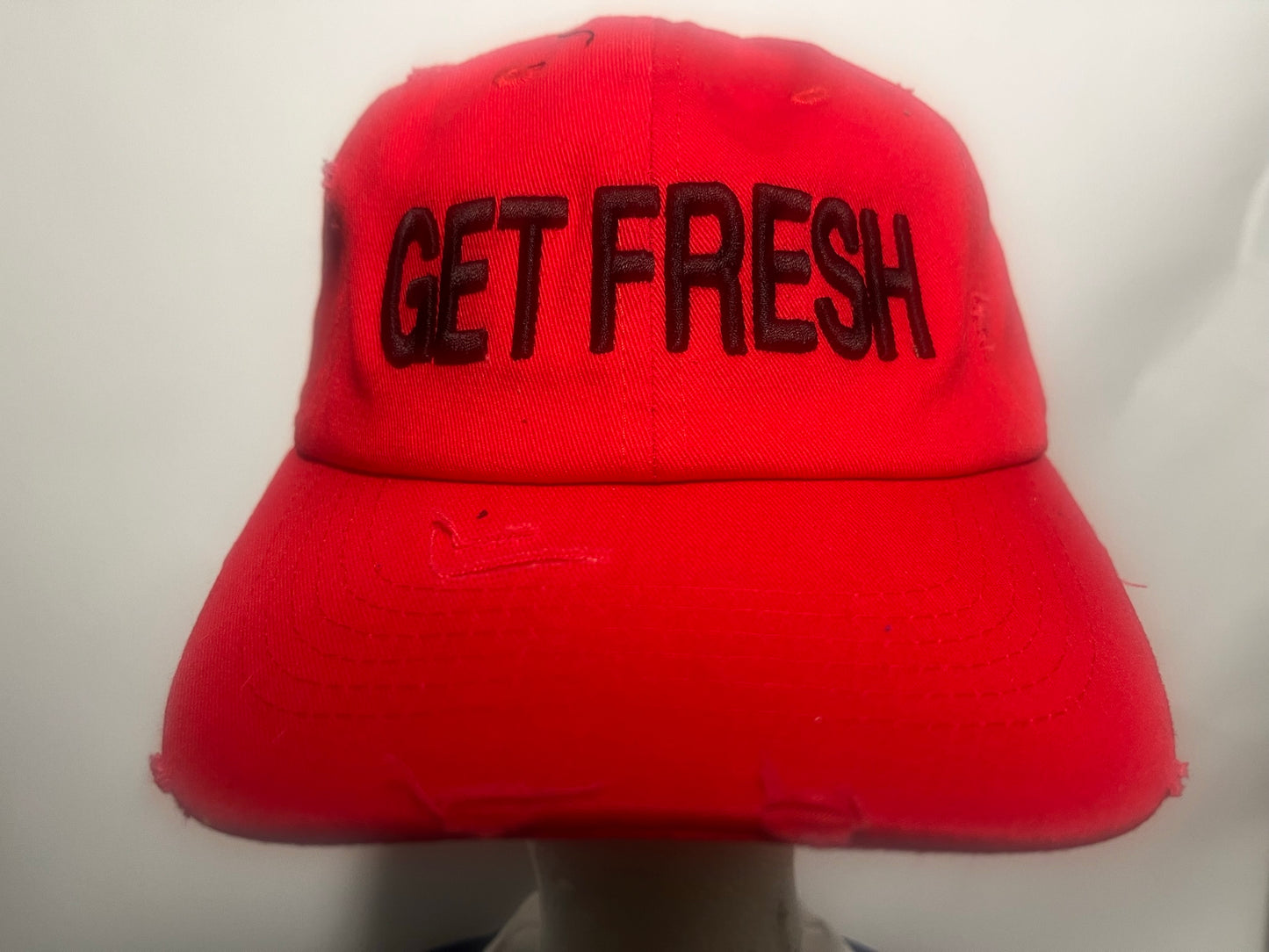 Red and black GET FRESH OR GET LOST Dad Hat