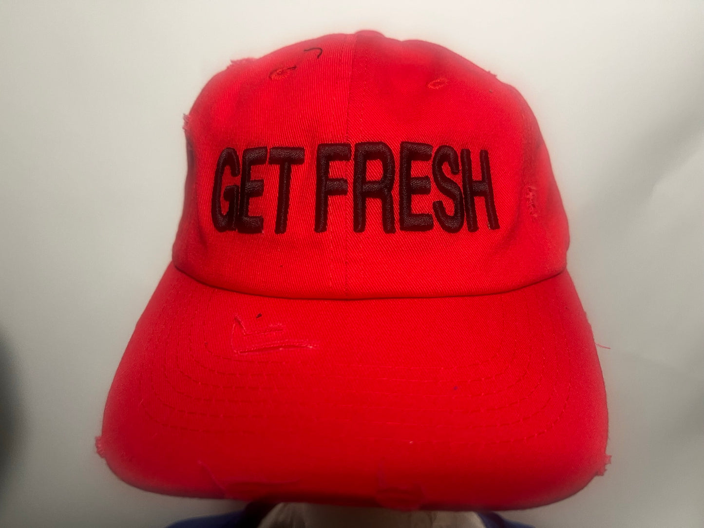 Red and black GET FRESH OR GET LOST Dad Hat