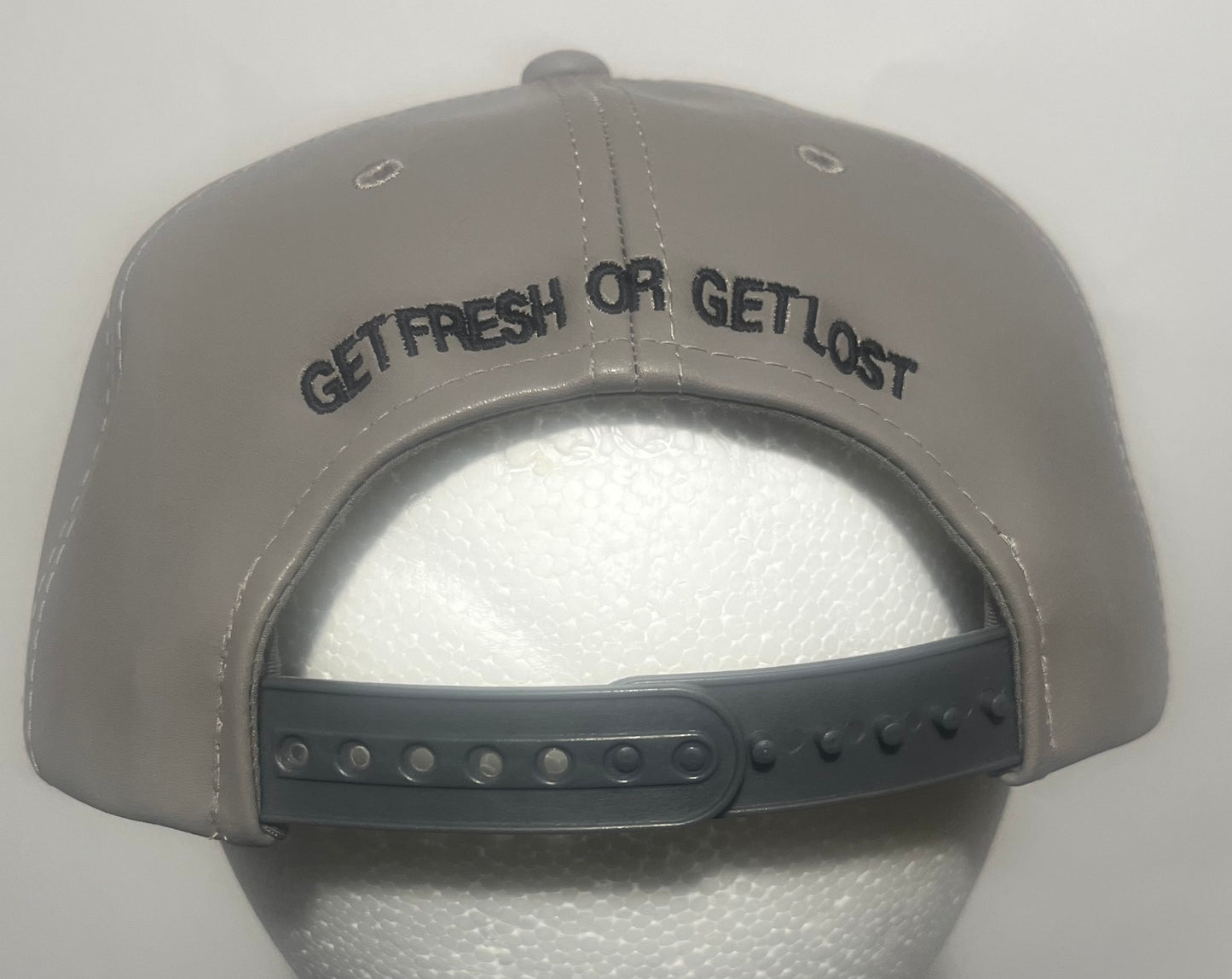 Gray Leather Get Fresh or Get Lost Hat Black Embroidery